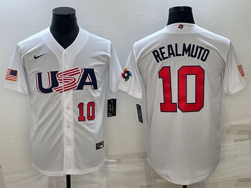 Men 2023 World Cub USA 10 Realmuto White Nike MLB Jersey7